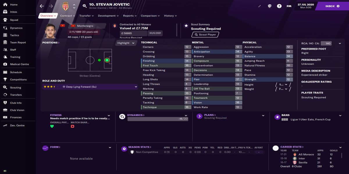 Football Manager 21 - Jovetic profile