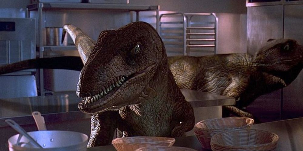 Jurassic Park raptors in the kitchen scene