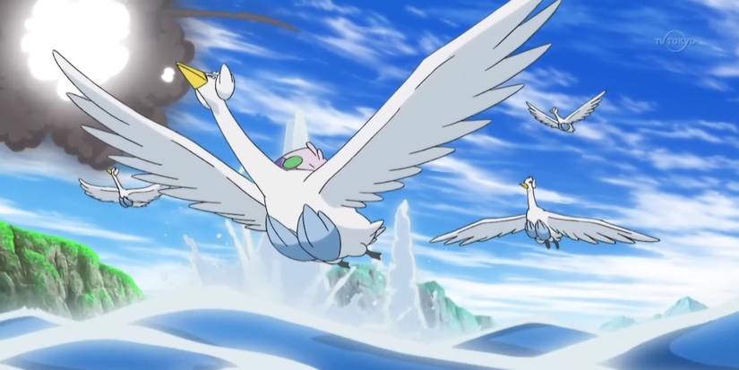 A flock of Swanna in the anime