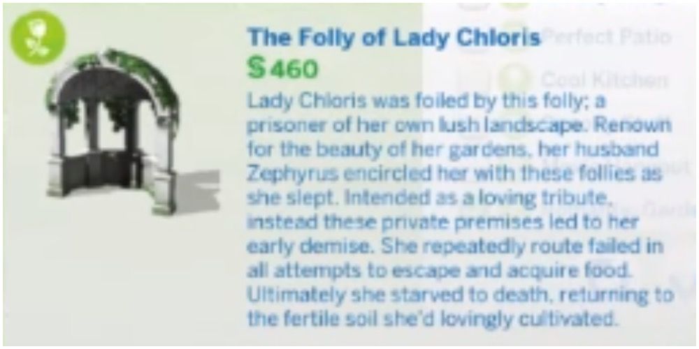 The item description for an item related to Lady Chloris