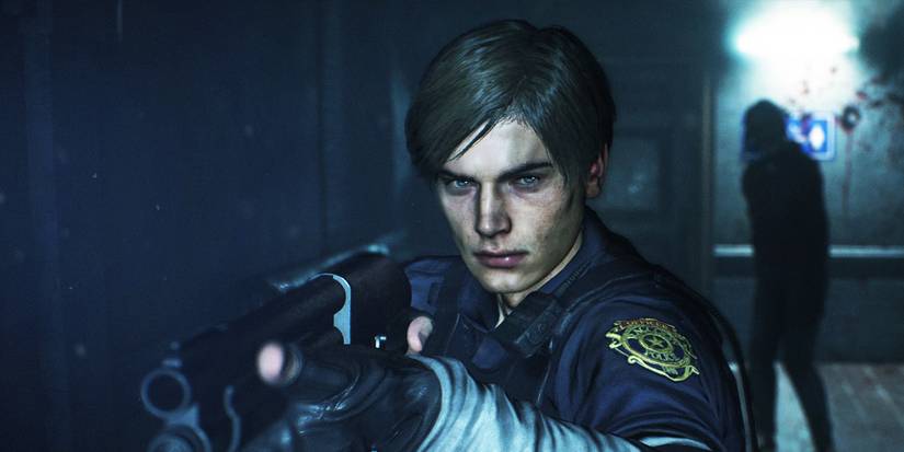 Resident Evil Leon about to encounter a zombie