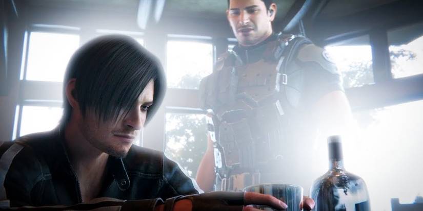 Leon drinking and talking to Chris - Resident Evil Leon Kennedy Trivia