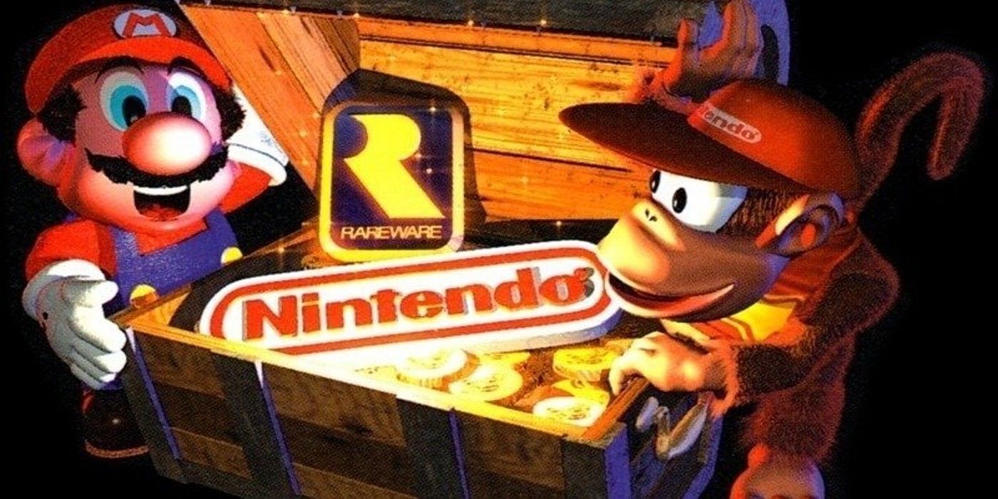 Mario Diddy Kong Nintendo and Rare logo treasure chest