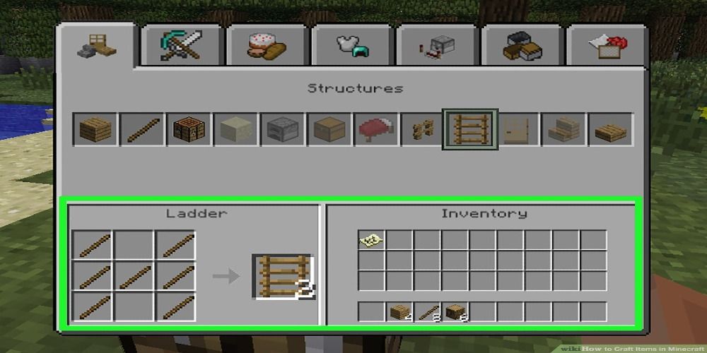 Menu for crafting items in minecraft