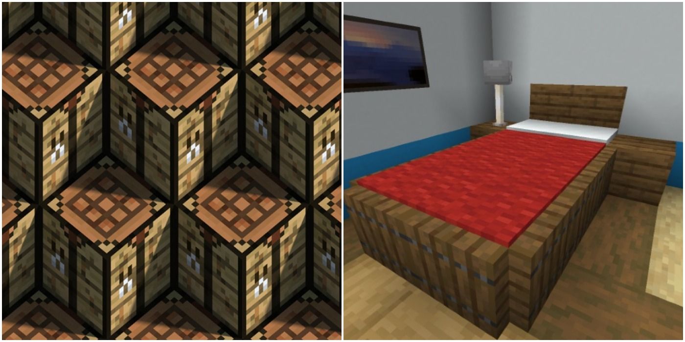 Minecraft crafting table, bed