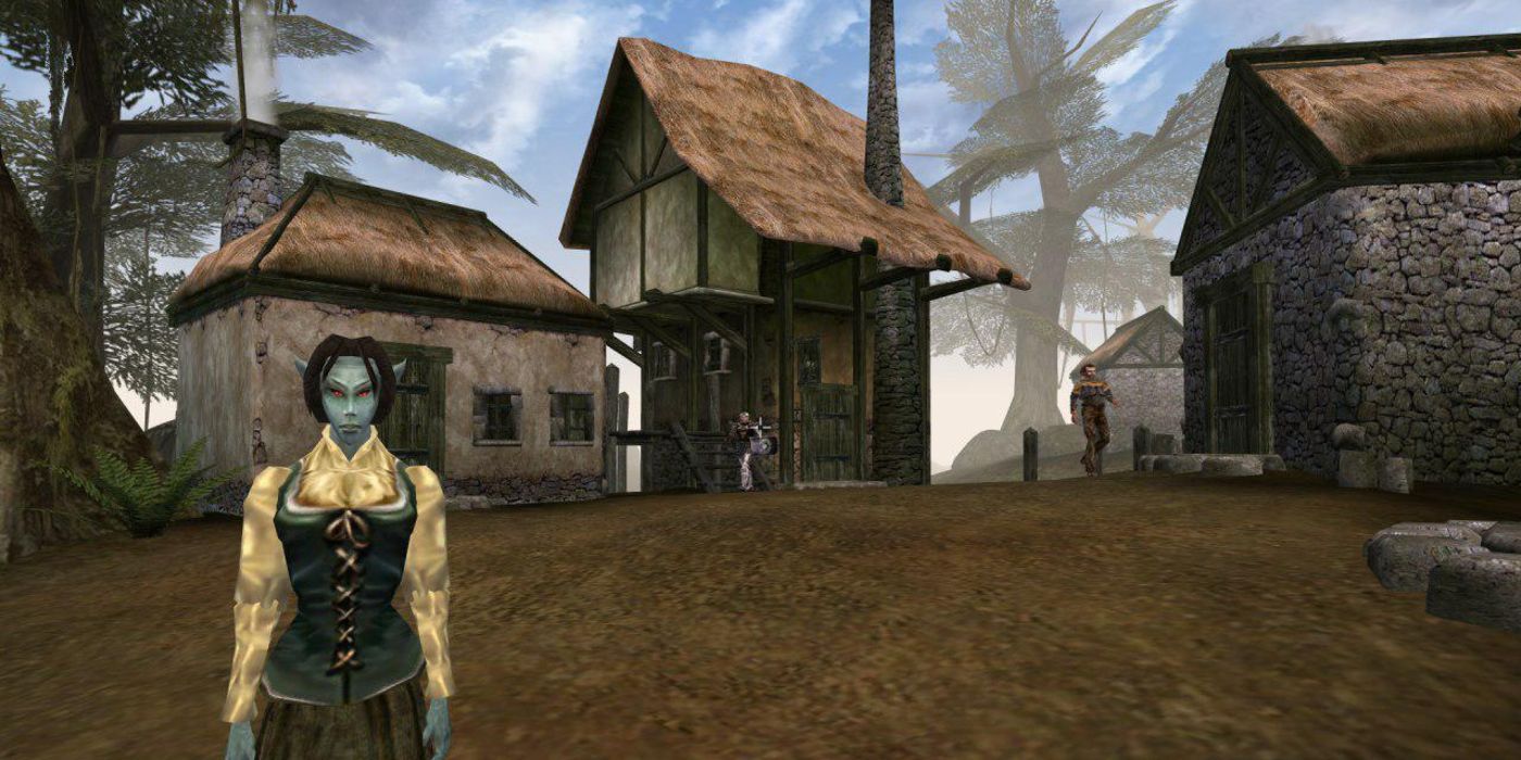 Morrowind Dunmer Standing In Seyda Neen