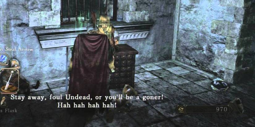 The leader of the Bell Keepers talks to the player