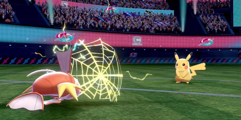 Pikachu using Electroweb in Pokemon Sword and Shield
