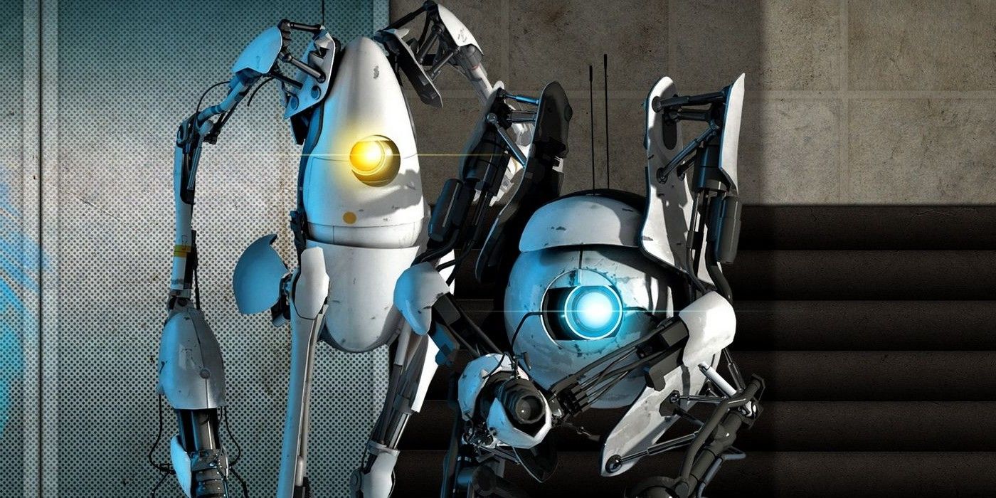Portal 2 co-op characters standing together
