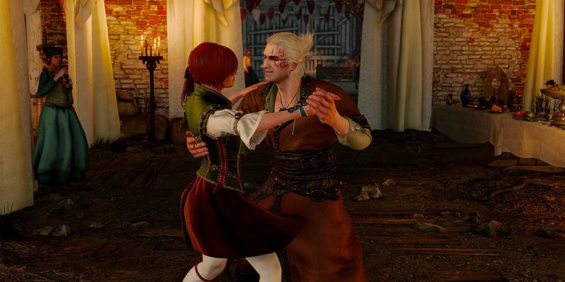 A possessed Geralt dances with Shani in The Witcher 3