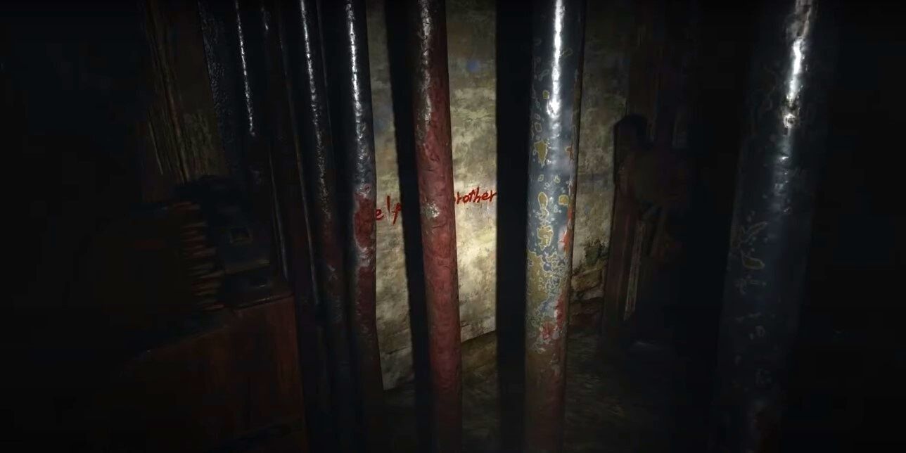 Resident Evil 8 Demo Blood Note On Wall In Prison Cell