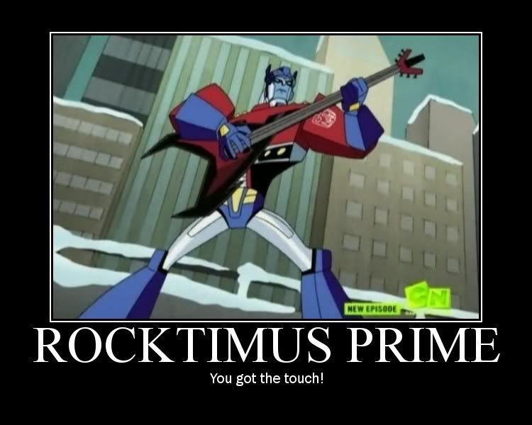Transformers Optimus Prime playing guitar, called Rocktimus Prime
