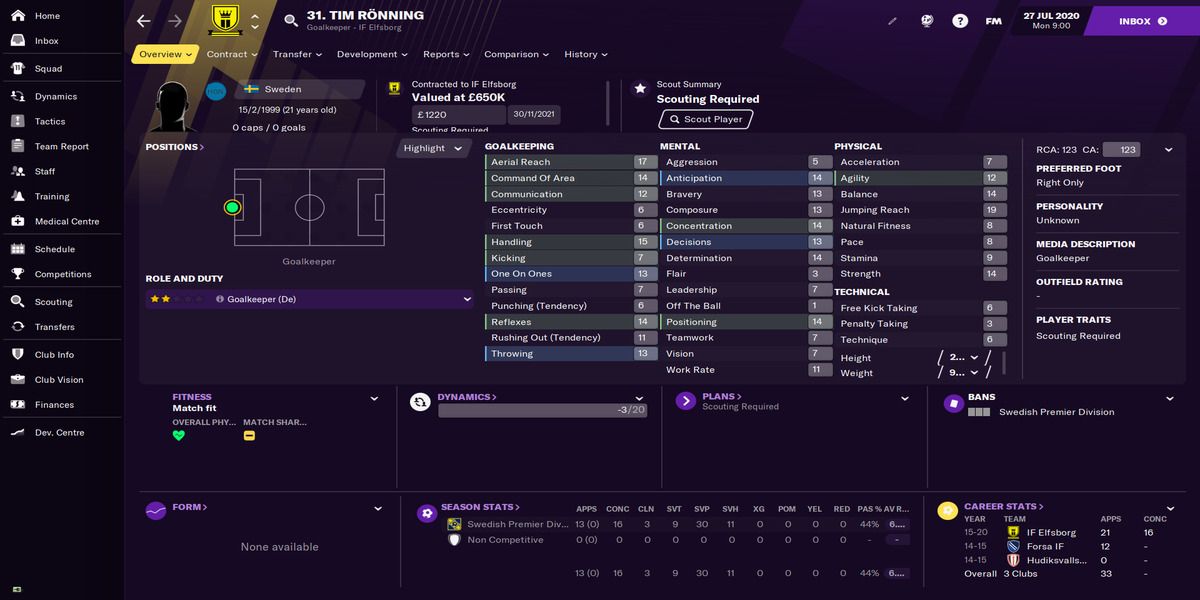 Football Manager 21 - Ronning profile