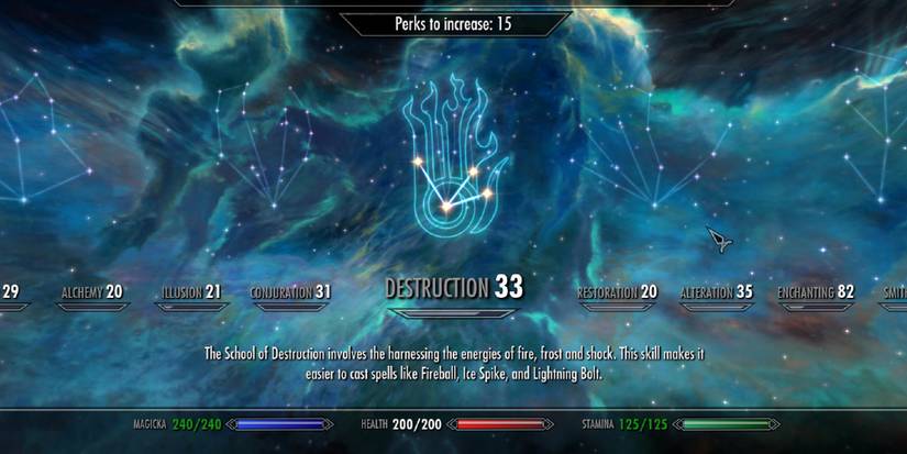 Skyrim's skills menu