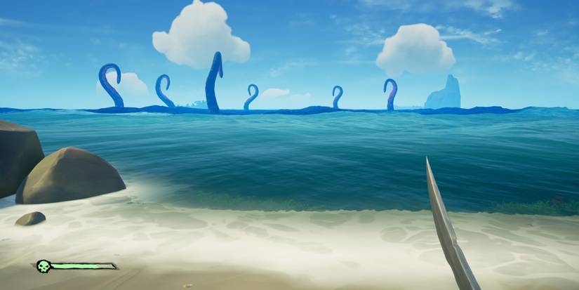 A Kraken attack from afar in Sea of Thieves