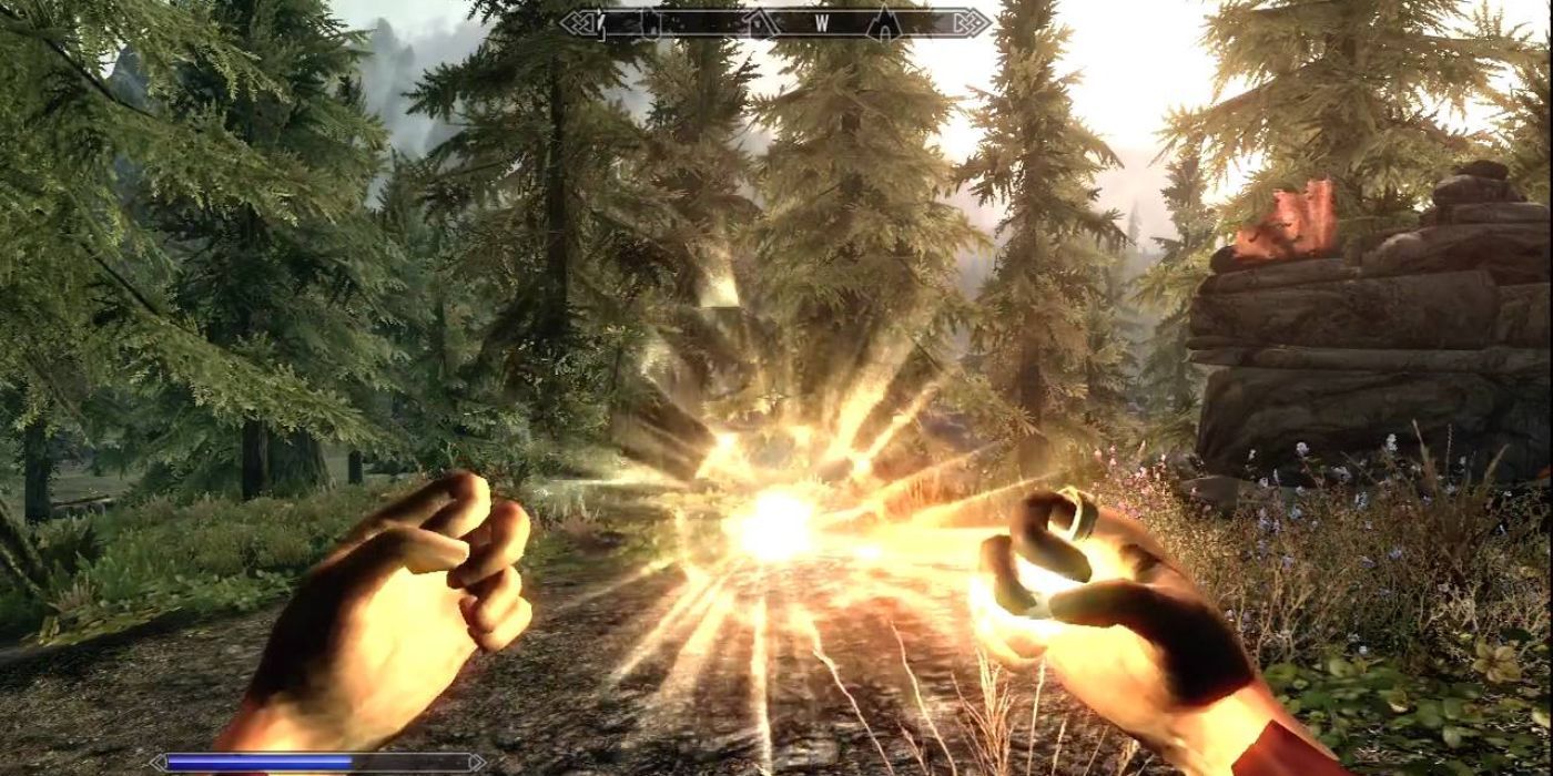 Skyrim Close Wounds spell being used by Dragonborn to heal