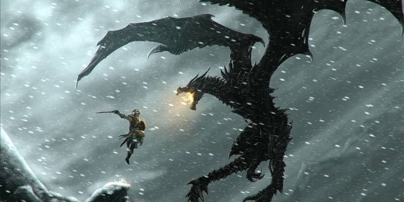 Skyrim Dragonborn Fighting Dragon