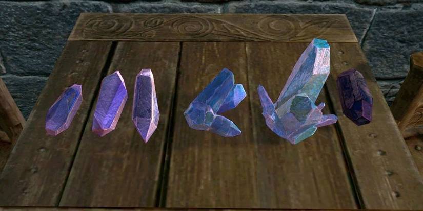 Skyrim soul gems on a table