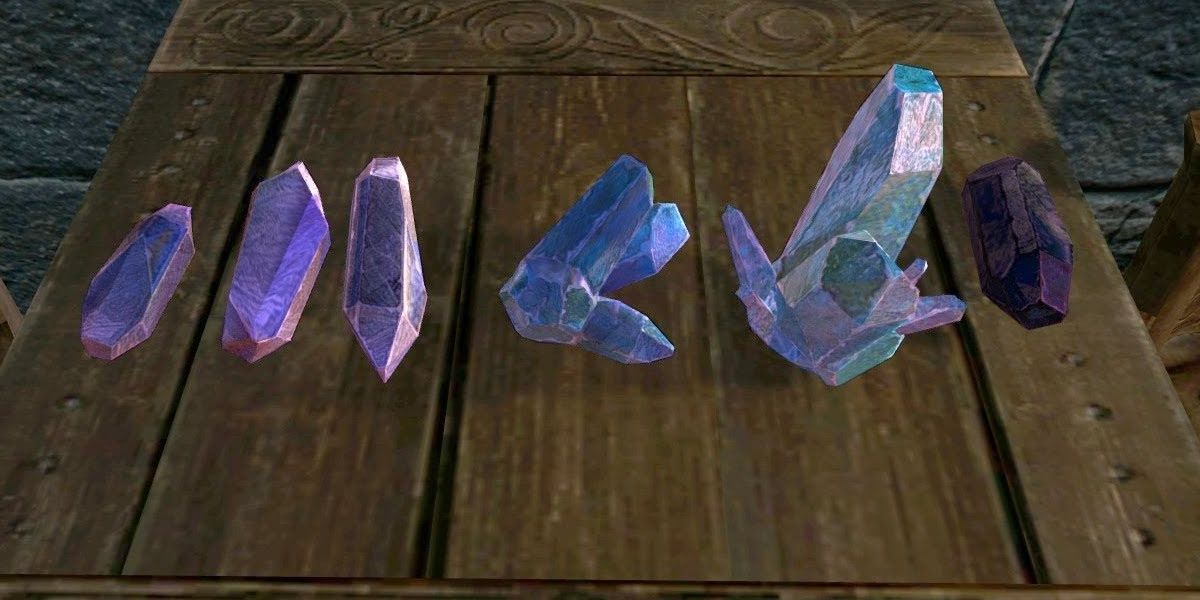 An assortment of soul gems on a table