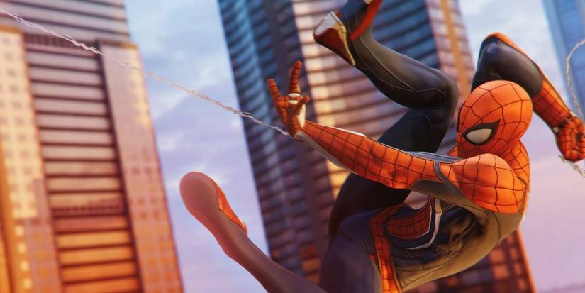 Spiderman in mid swing 