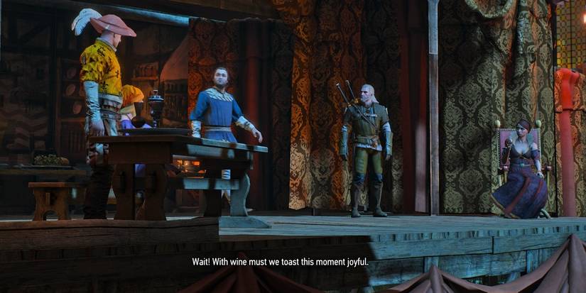 Geralt helps prepare a play in The Witcher 3