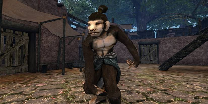 Morrowind Mod Tang Mo Walking Around a Village