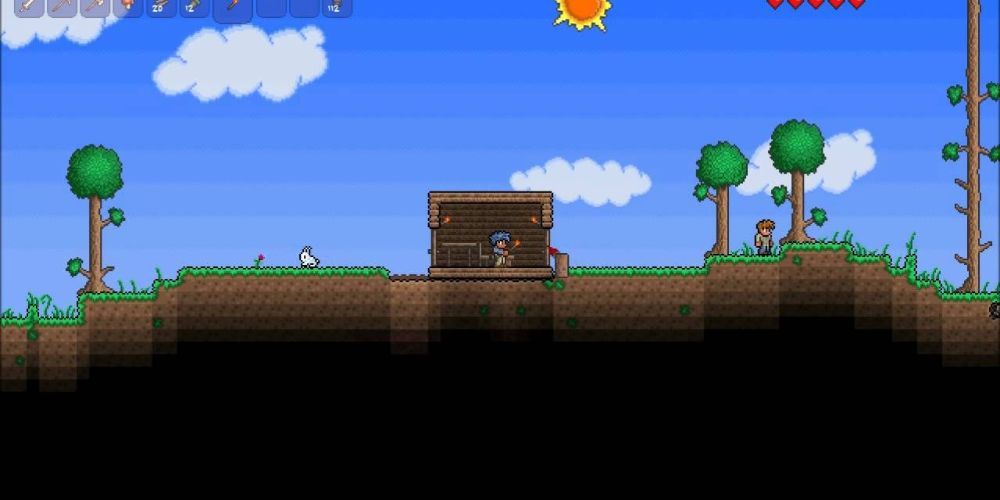 The Player And The Guide At The Start Of Terraria 