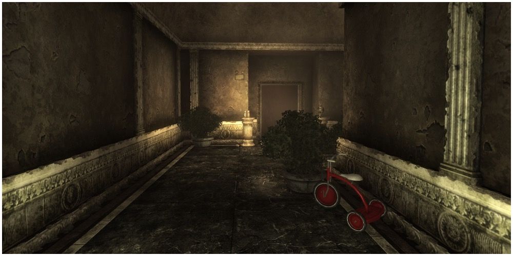 A trike in one of the hallways of Tenpenny Tower