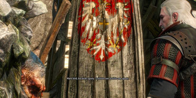 Geralt helps a troll join Redania in The Witcher 3