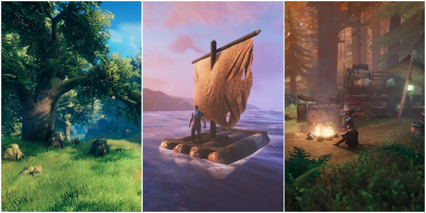 Valheim Featured Image Forest Viking on Raft and Viking with Trader