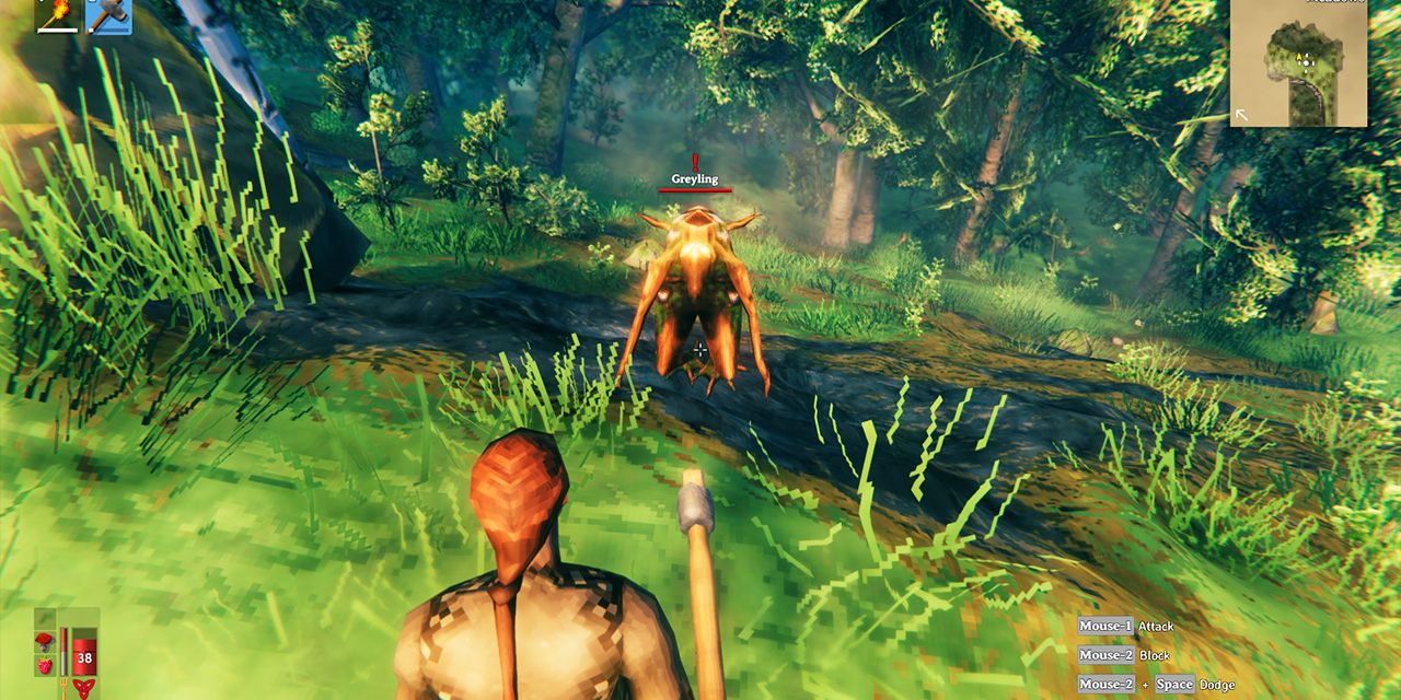 Valheim screenshot avatar fighting a greyling