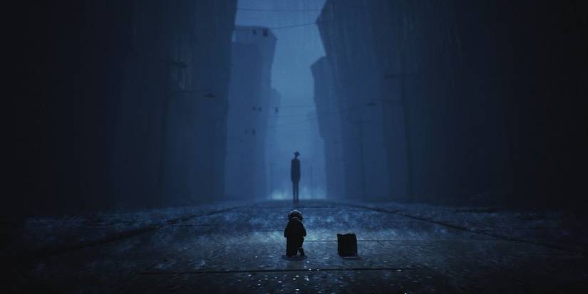 Little Nightmares 2 Six and Mono with Tall Man in the Background