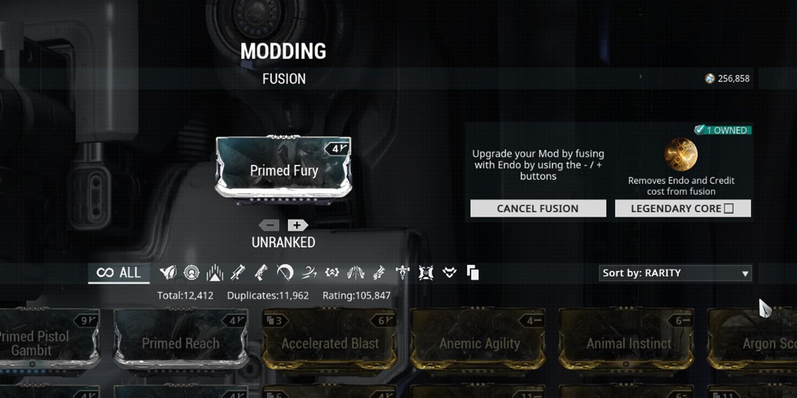 Warframe Legendar Core Mod Upgrade