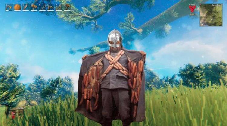 Valheim Viking Hiding Many Sausages in his Clothes