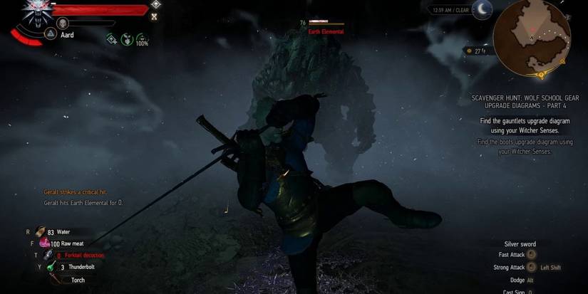 THe Witcher Fighting An Earth Elemental In The Dark