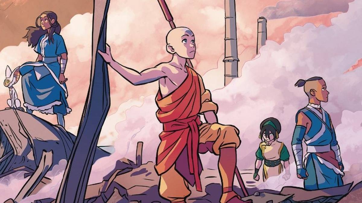 Team Avatar looking at a factory