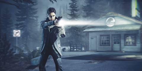Alan Wake aiming a gun