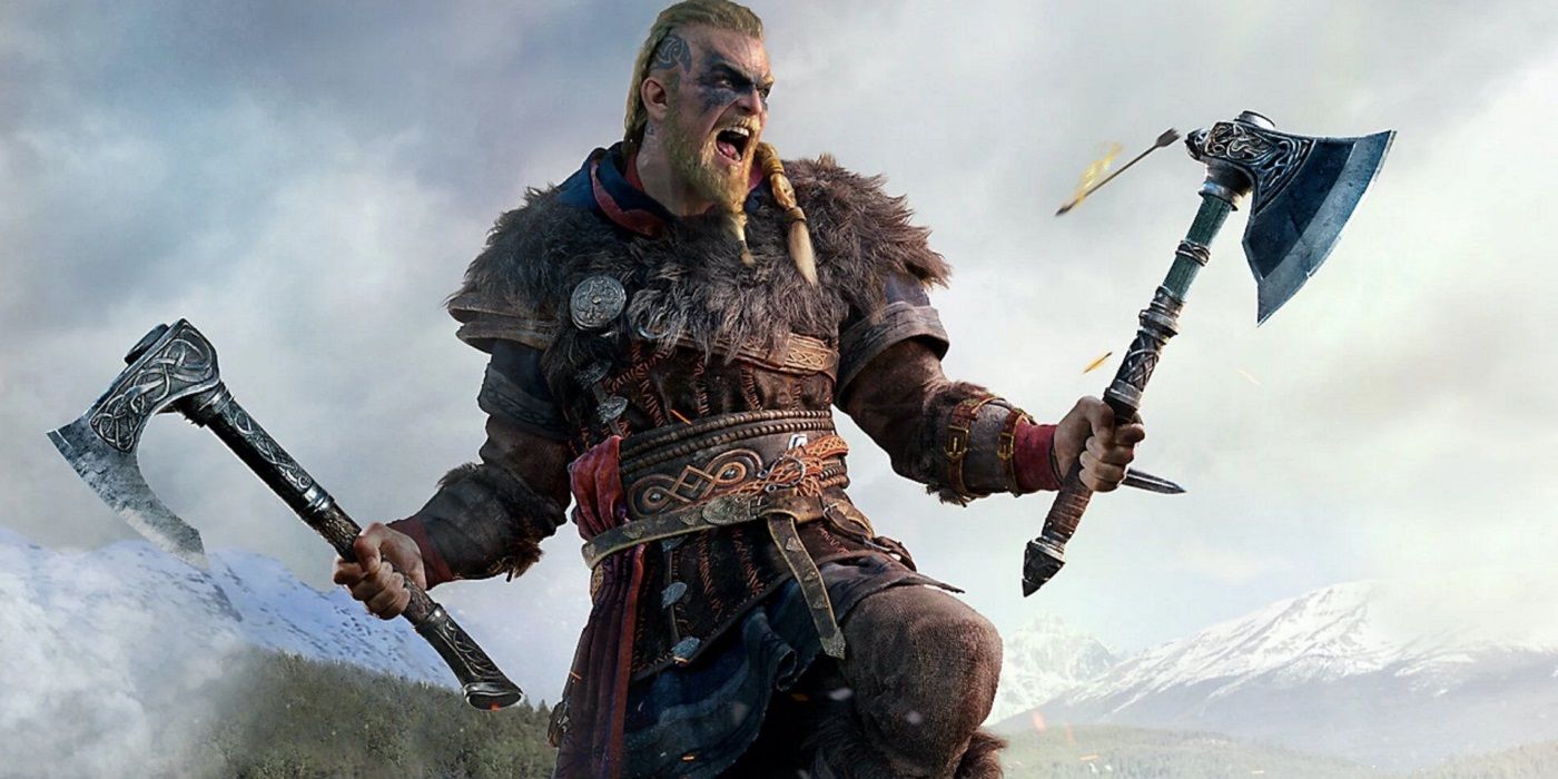 Assassin's Creed Valhalla: viking poses with two axes