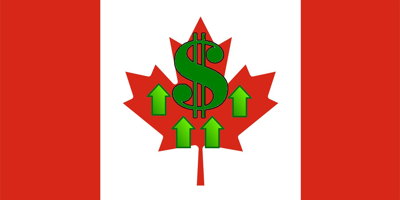 canada flag dollar sign up arrows