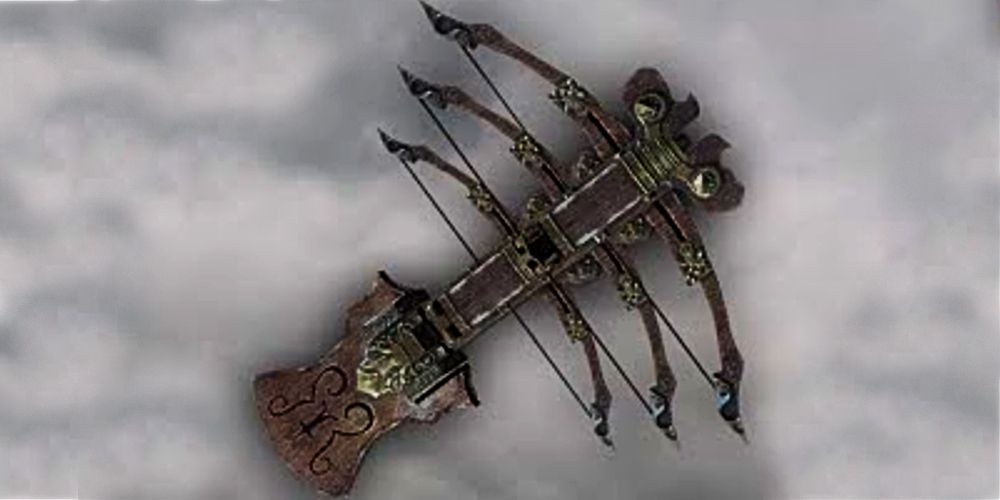 multi fire crossbow on a grey cloud background.