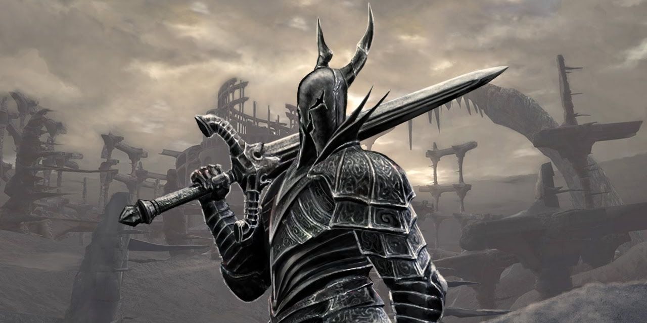 art of a black knight holding a black knight sword.