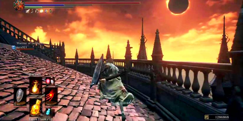 player running on a domed roof.