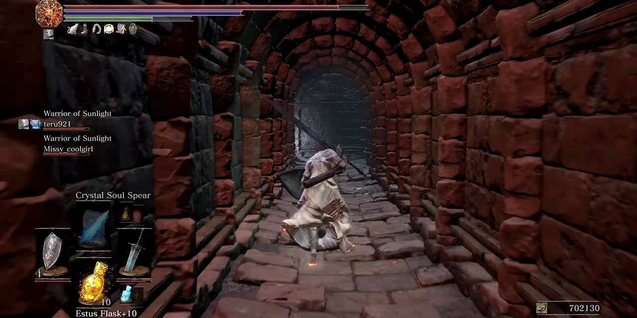 player running down a corridor behind a hidden path.