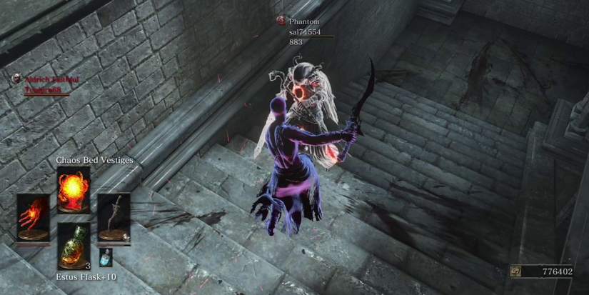 invader attacking host with a large dagger.