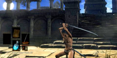 player wielding a katana at archdragons peak.