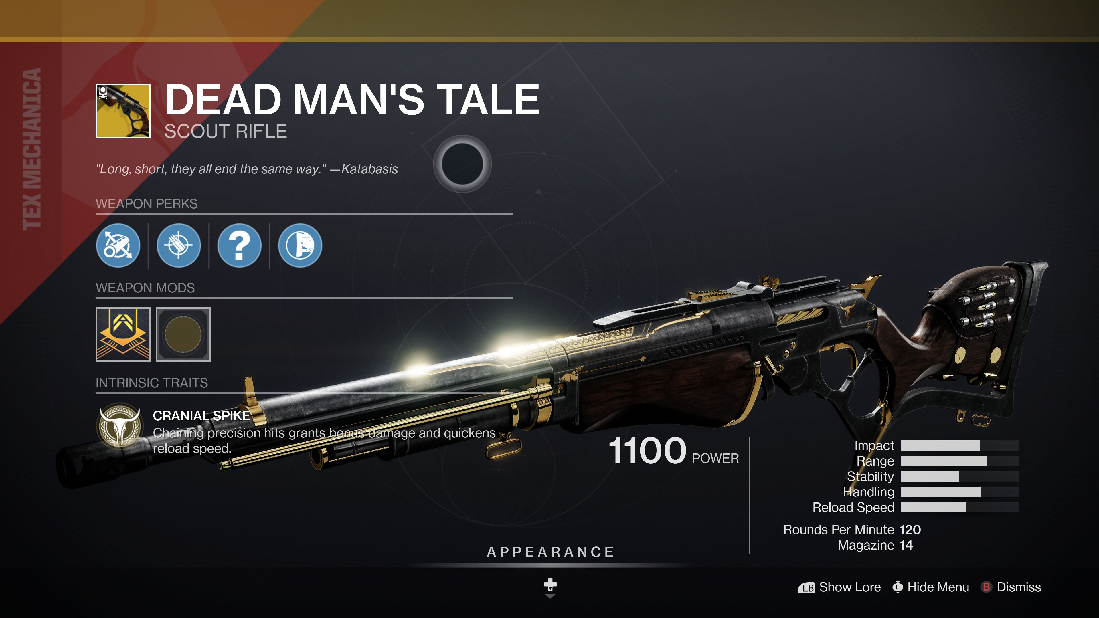 dead mans tale with perks visible