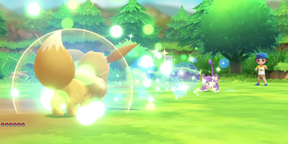 Eevee using Bouncy Bubble in Pokemon: Let's Go, Eevee!