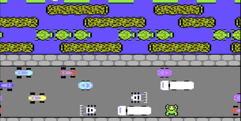 Frog trying to cross a busy road