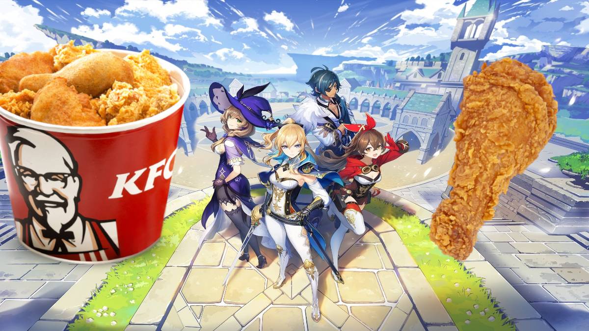 genshin impact art with kfc chicken bucket and drumstick