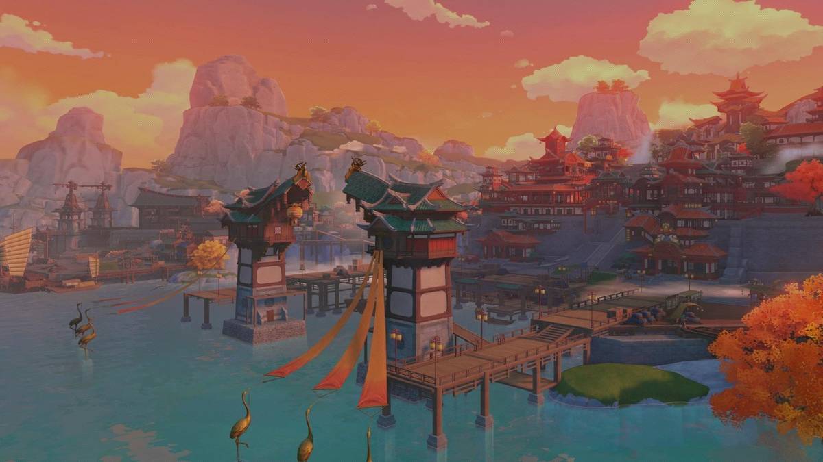 genshin impact liyue harbor at sunset